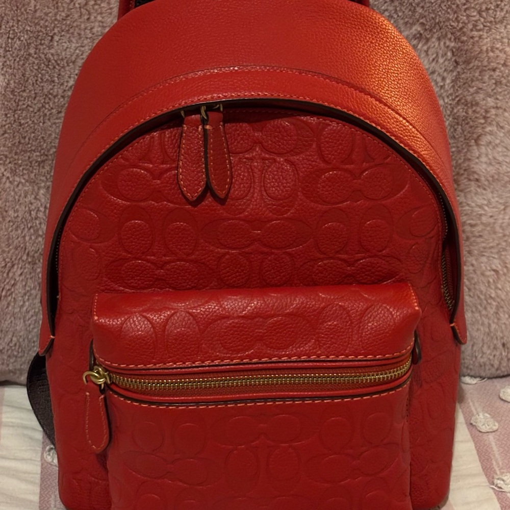 Coach Charter Red Leather Backpack with Gold Hardware